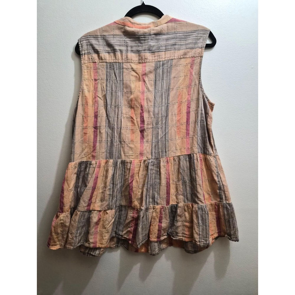 Style & Co Womens XL Pink Orange Plaid Lace Up Babydoll Ruffle Tank Top Boho - Picture 3 of 3